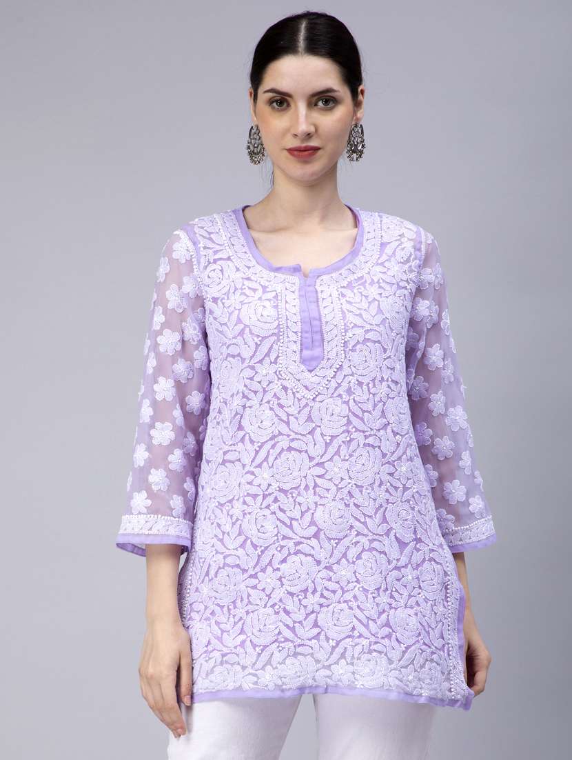 chikankari georgette short kurti