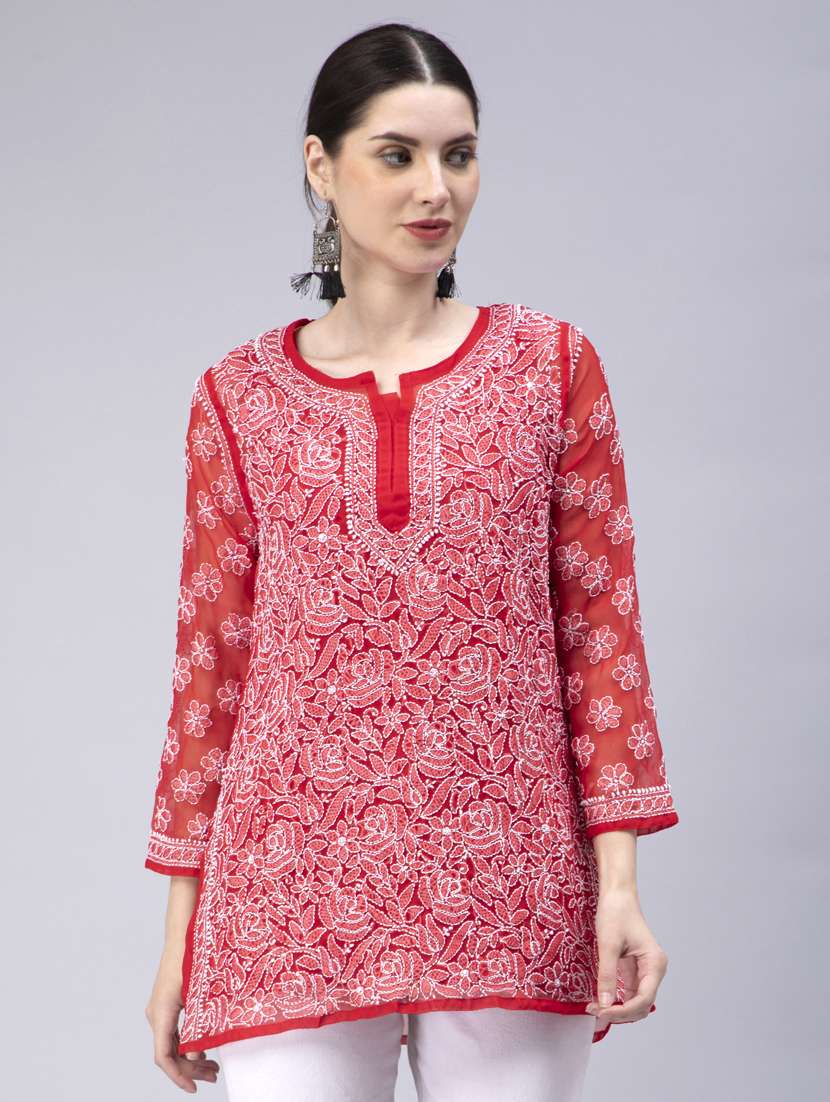 chikankari georgette short kurti