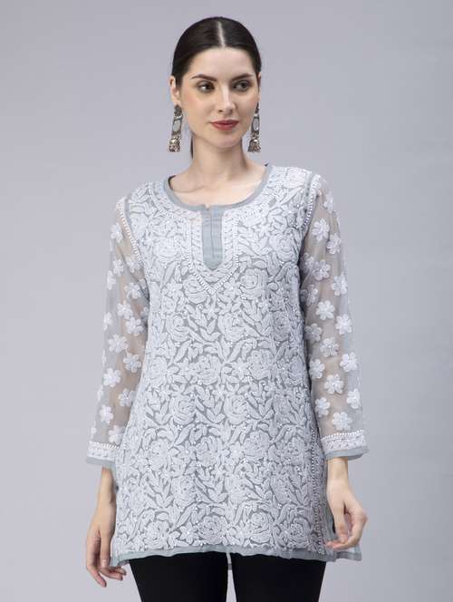 chikankari georgette short kurti - 20012909 -  Standard Image - 0
