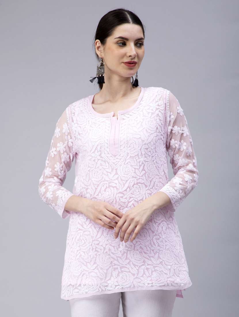 chikankari georgette short kurti - 20012914 -  Zoom Image - 0