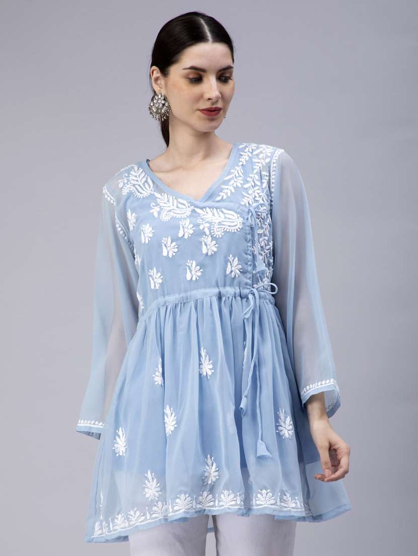 chikankari georgette short kurti