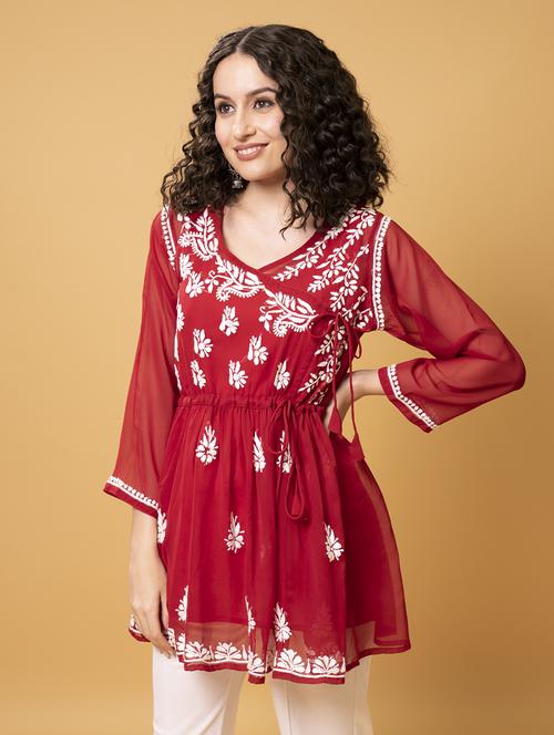 chikankari georgette short kurti - 20012918 - Standard Image - 0