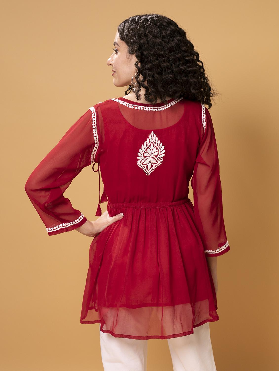 chikankari georgette short kurti - 20012918 - Standard Image - 2