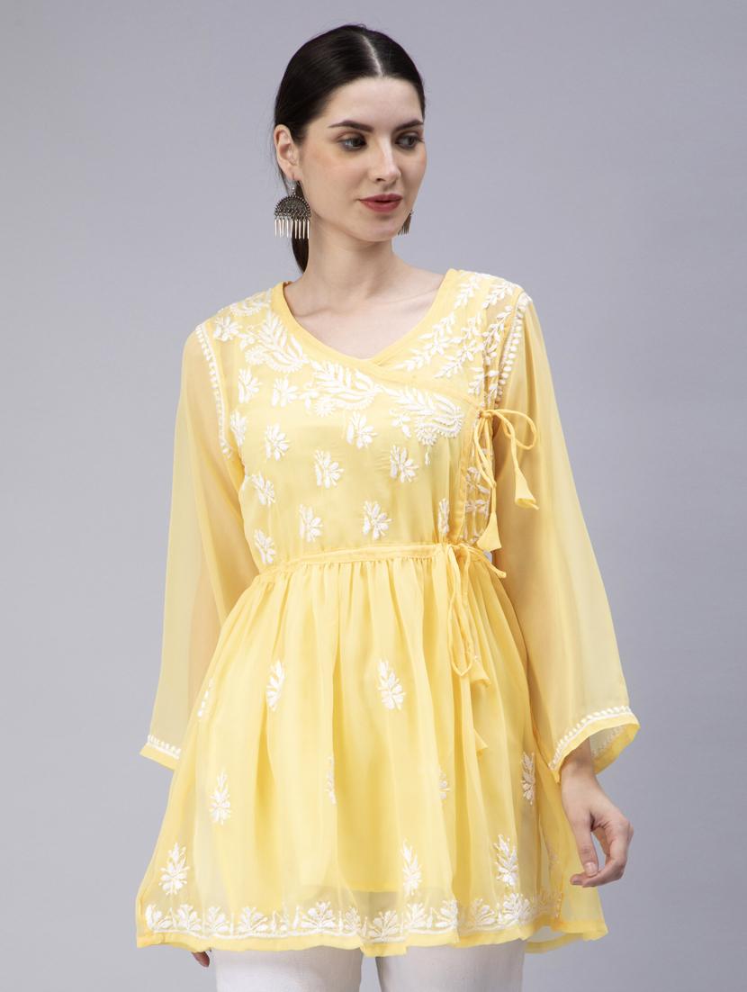 women overlap neck chikankari kurti - 20012921 - Zoom Image - 0