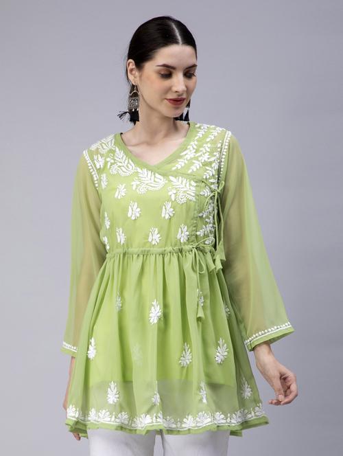 chikankari georgette short kurti - 20012925 - Standard Image - 0