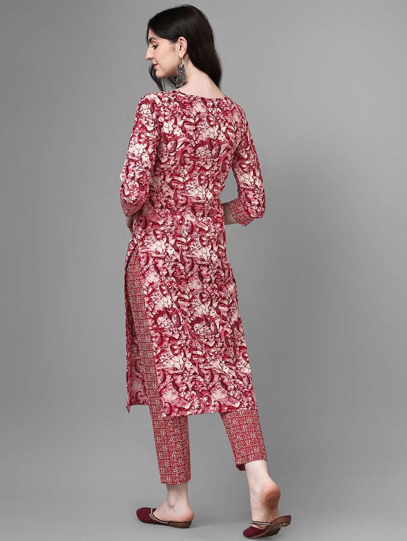 red cotton kurta pant set - 20013023 - Standard Image - 2