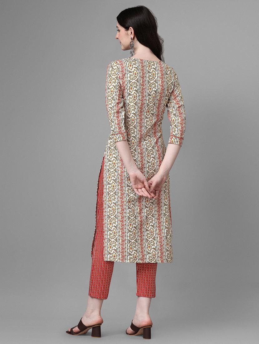 red cotton kurta pant set - 20013025 - Standard Image - 2