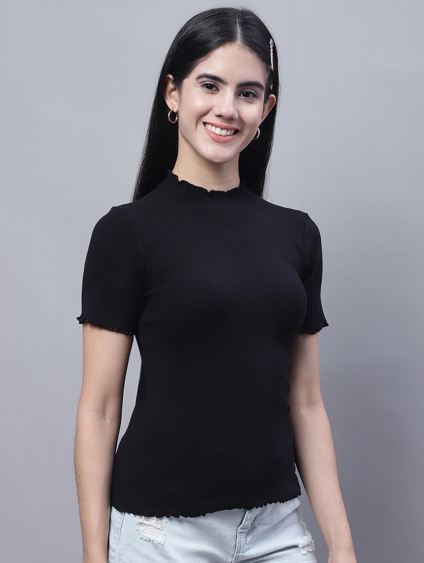 women's solid mock neck top - 20013031 - Zoom Image - 0