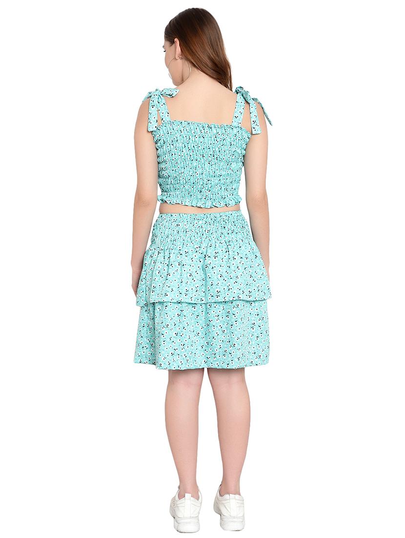 light blue floral print top and skirt co-ord set - 20013475 - Standard Image - 2