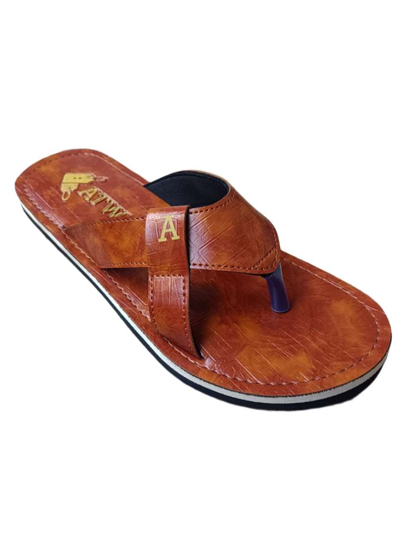 brown leather slip on flip flops