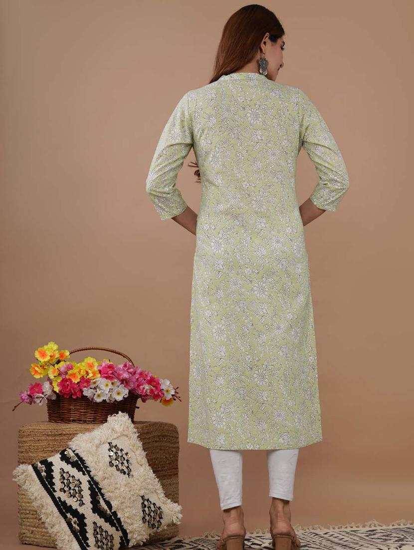 green cotton straight kurta - 20014401 - Standard Image - 2