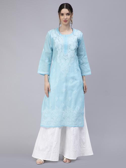 chikankari cotton straight kurta - 20014469 -  Standard Image - 0