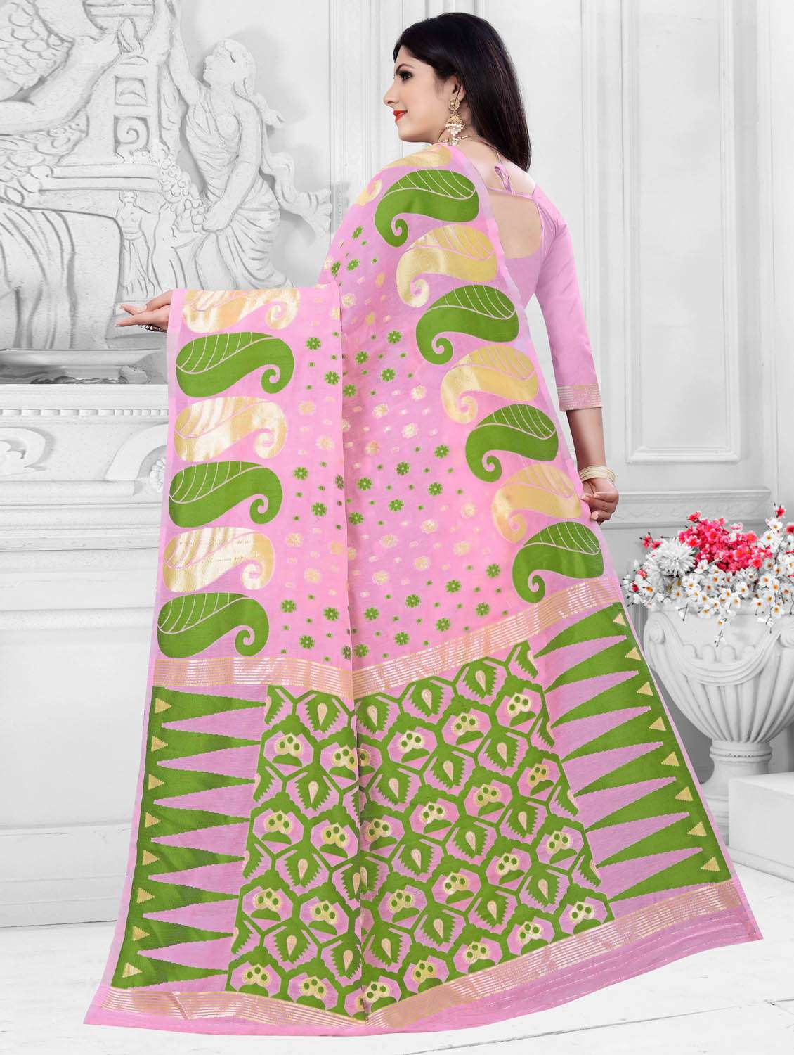 self design jamdani saree with blouse - 20015338 -  Standard Image - 2