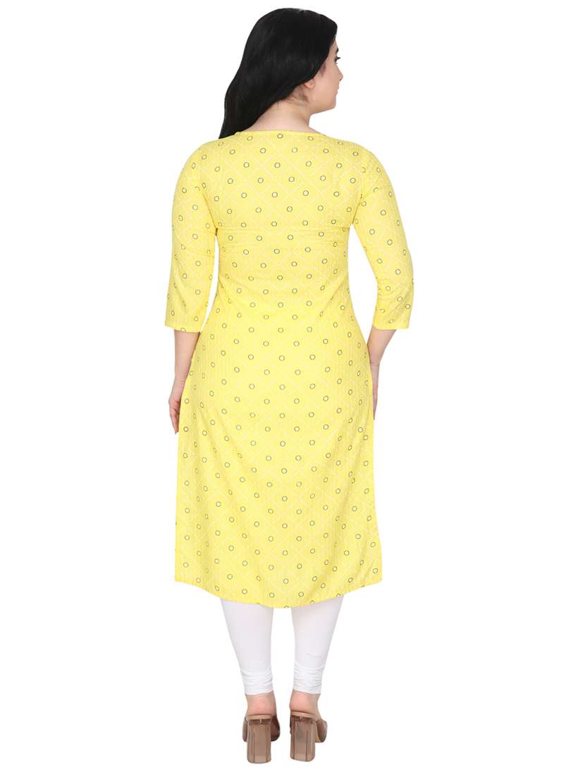 yellow cotton blend straight kurta - 20015375 - Standard Image - 2