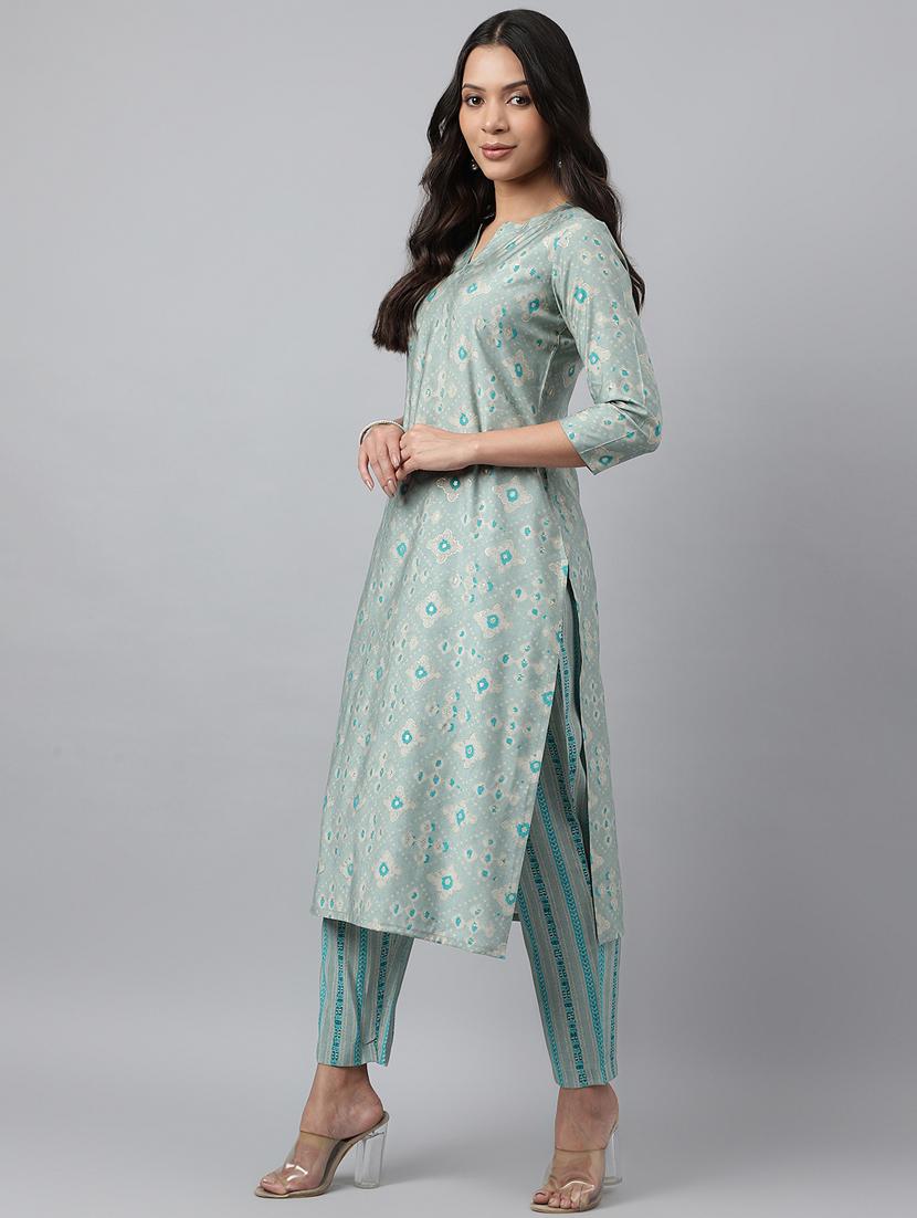 blue printed kurta pant set - 20017473 - Standard Image - 2