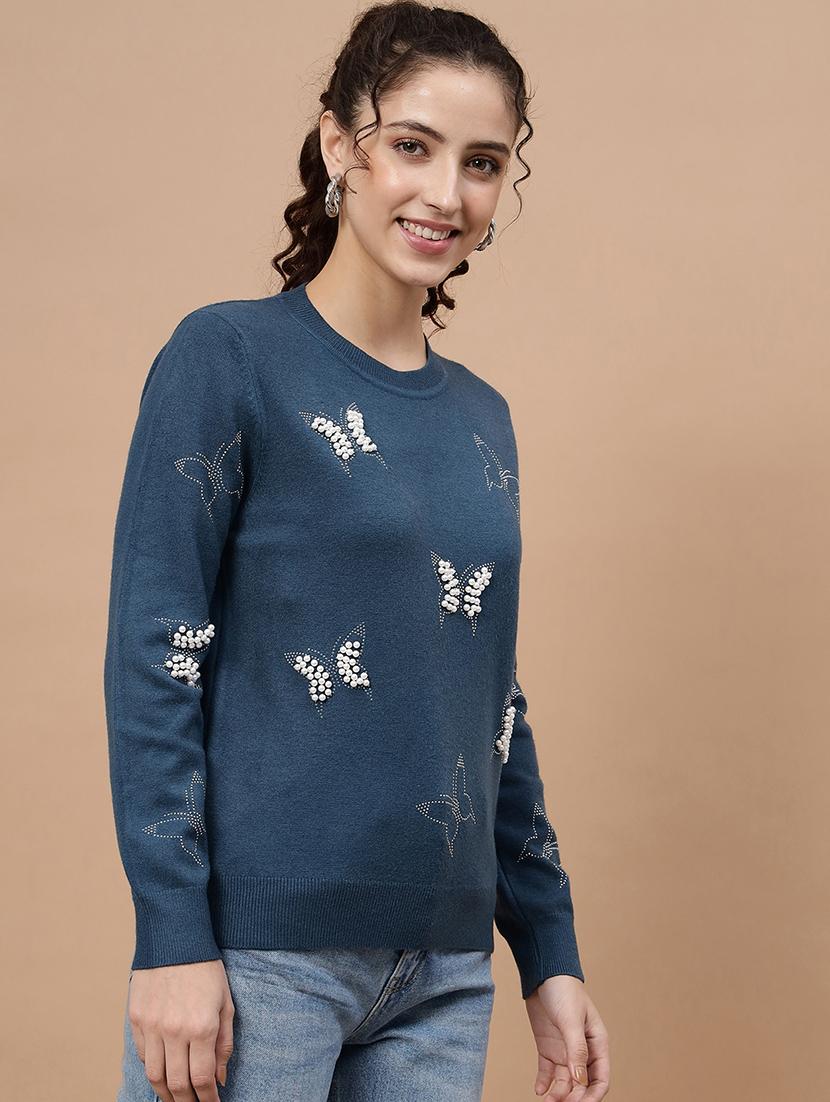 round neck embellished regular pullover - 20017524 - Standard Image - 2