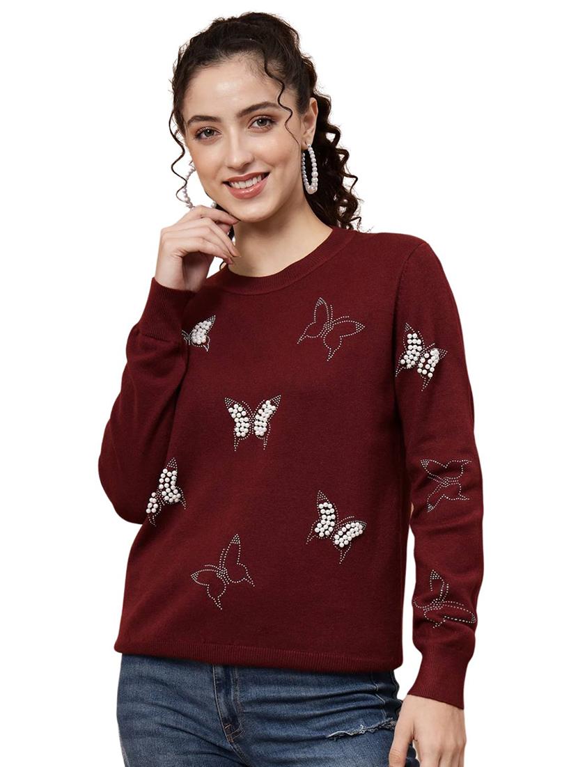 round neck embellished regular pullover - 20017525 - Standard Image - 2