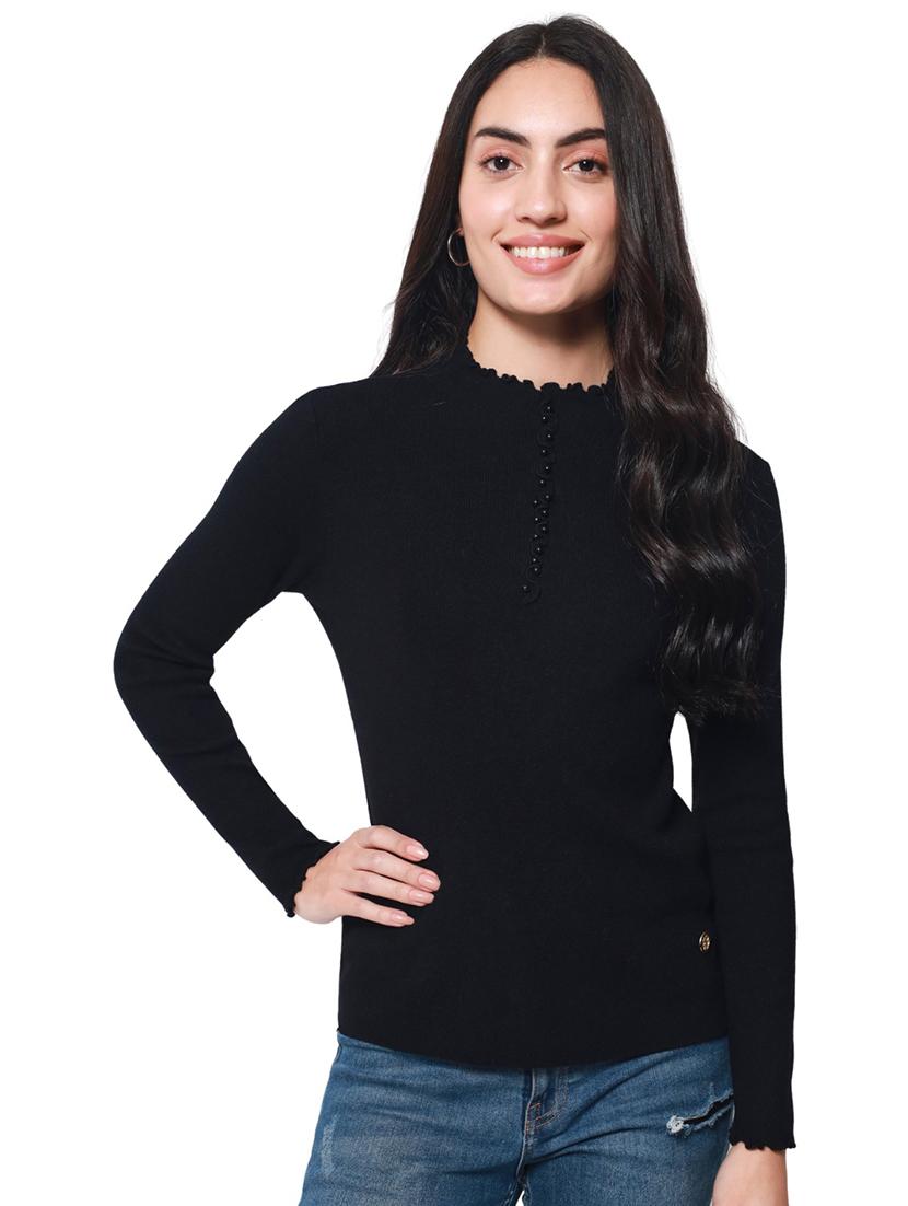 high neck solid regular pullover - 20017529 - Standard Image - 2