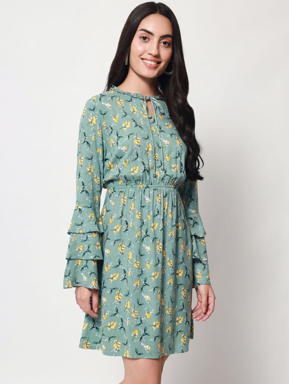tie-up neck printed fit & flared mini dress - 20017623 - Standard Image - 2