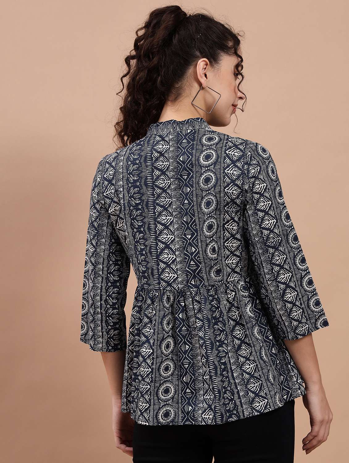 tie-up neck printed peplum top - 20017803 - Standard Image - 2