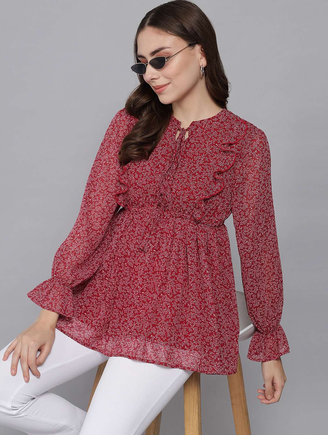 red georgette regular top - 20017817 -  Standard Image - 2