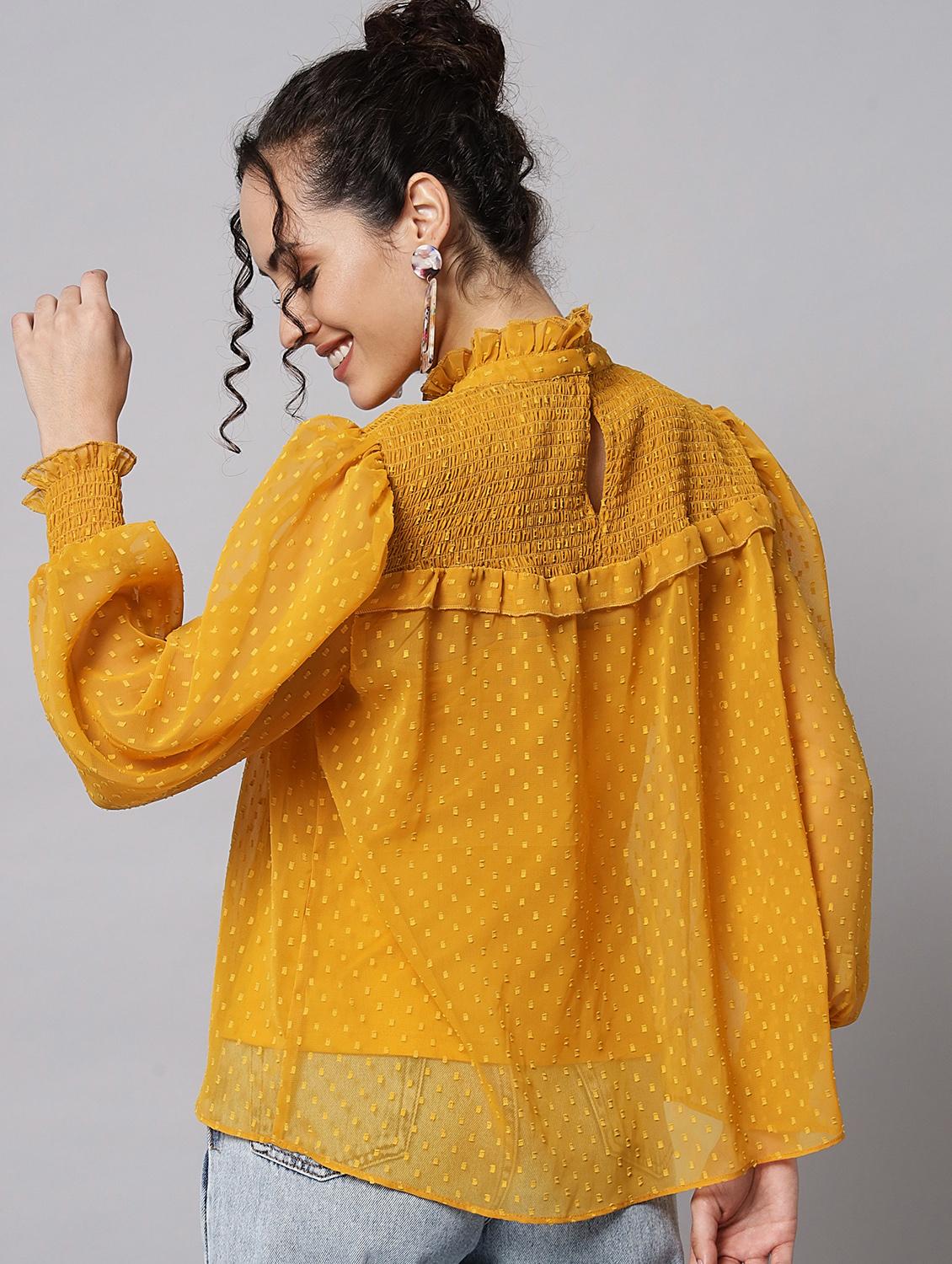 yellow georgette regular top - 20017823 - Standard Image - 2