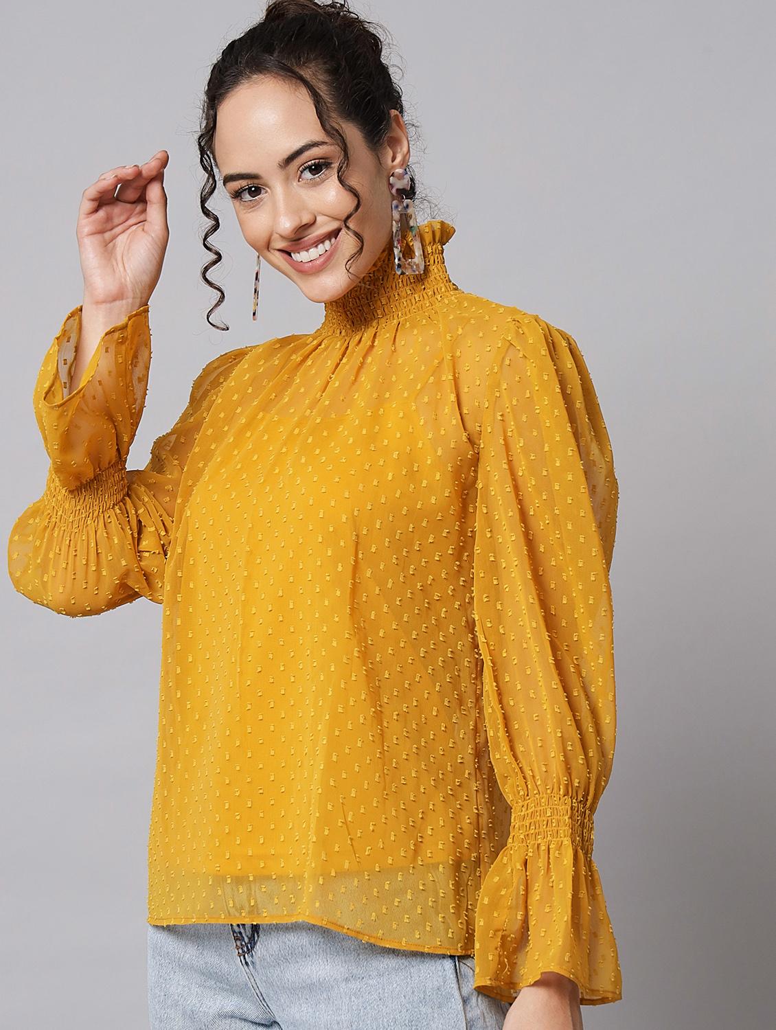 yellow georgette regular top - 20017825 - Standard Image - 2