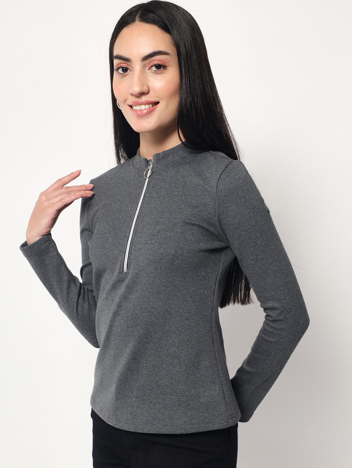 grey cotton blend regular top - 20017852 - Standard Image - 2