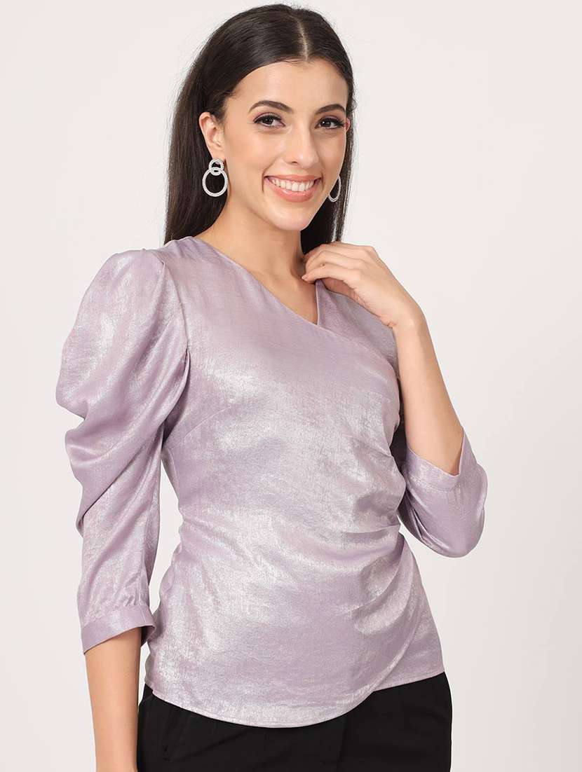 purple v neck regular top - 20017876 -  Standard Image - 2