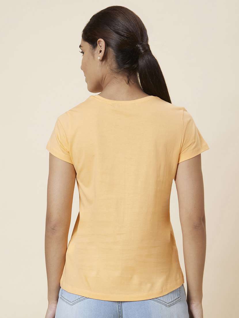 women's chest print round neck t-shirt - 20018003 -  Standard Image - 2