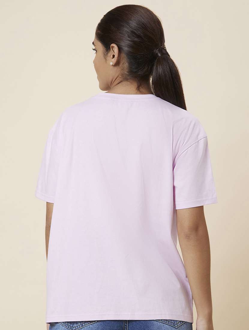 women's chest print round neck t-shirt - 20018010 -  Standard Image - 2