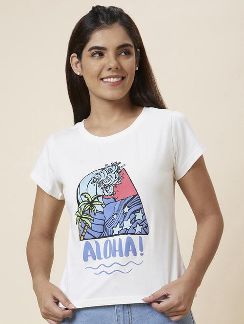 women's front print round neck t-shirt - 20018012 - Standard Image - 0