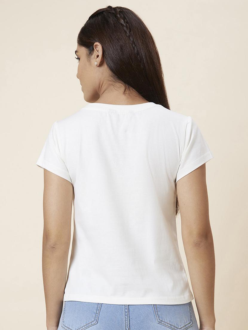 women's front print round neck t-shirt - 20018012 - Standard Image - 2