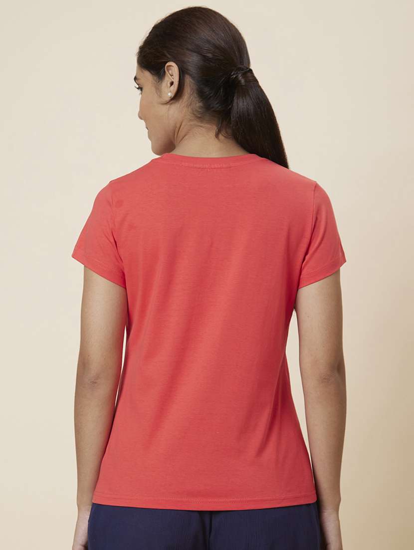 women's chest print round neck t-shirt - 20018019 -  Standard Image - 2