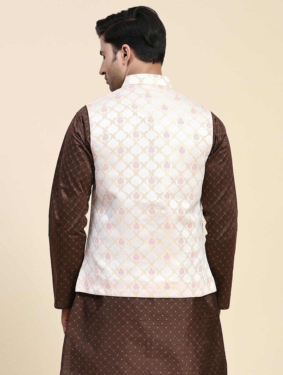 mandarin neck self design nehru jacket - 20018355 - Standard Image - 2