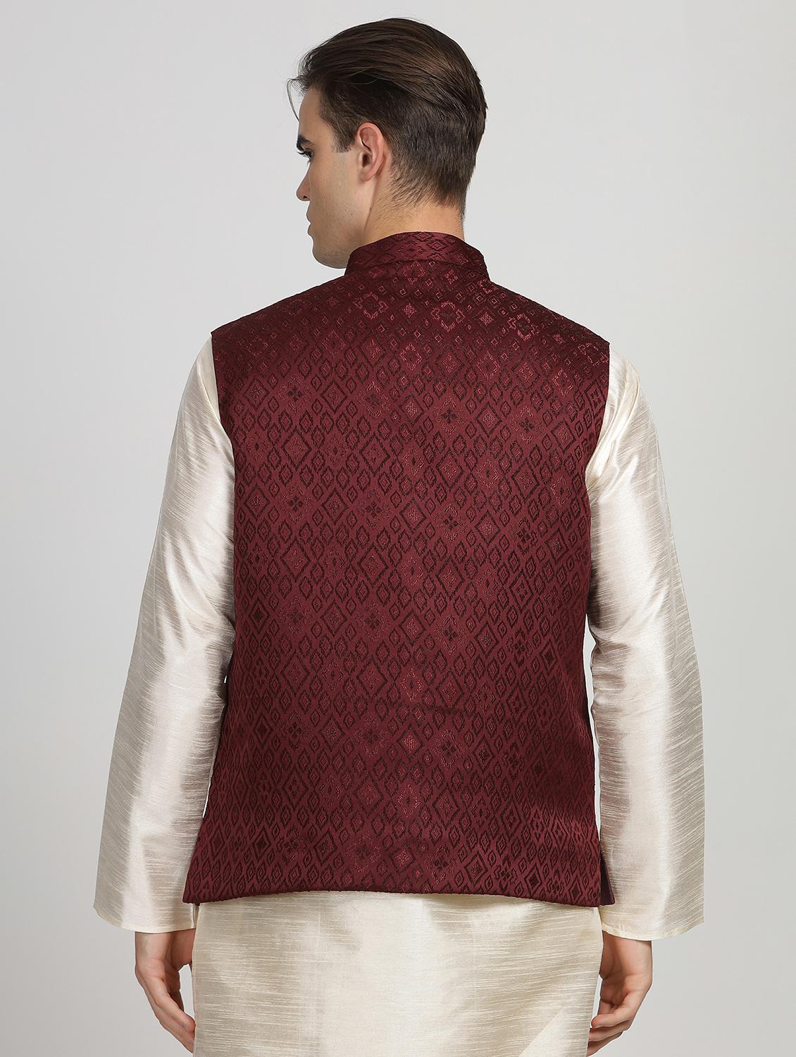 mandarin neck self design nehru jacket - 20018362 - Standard Image - 2
