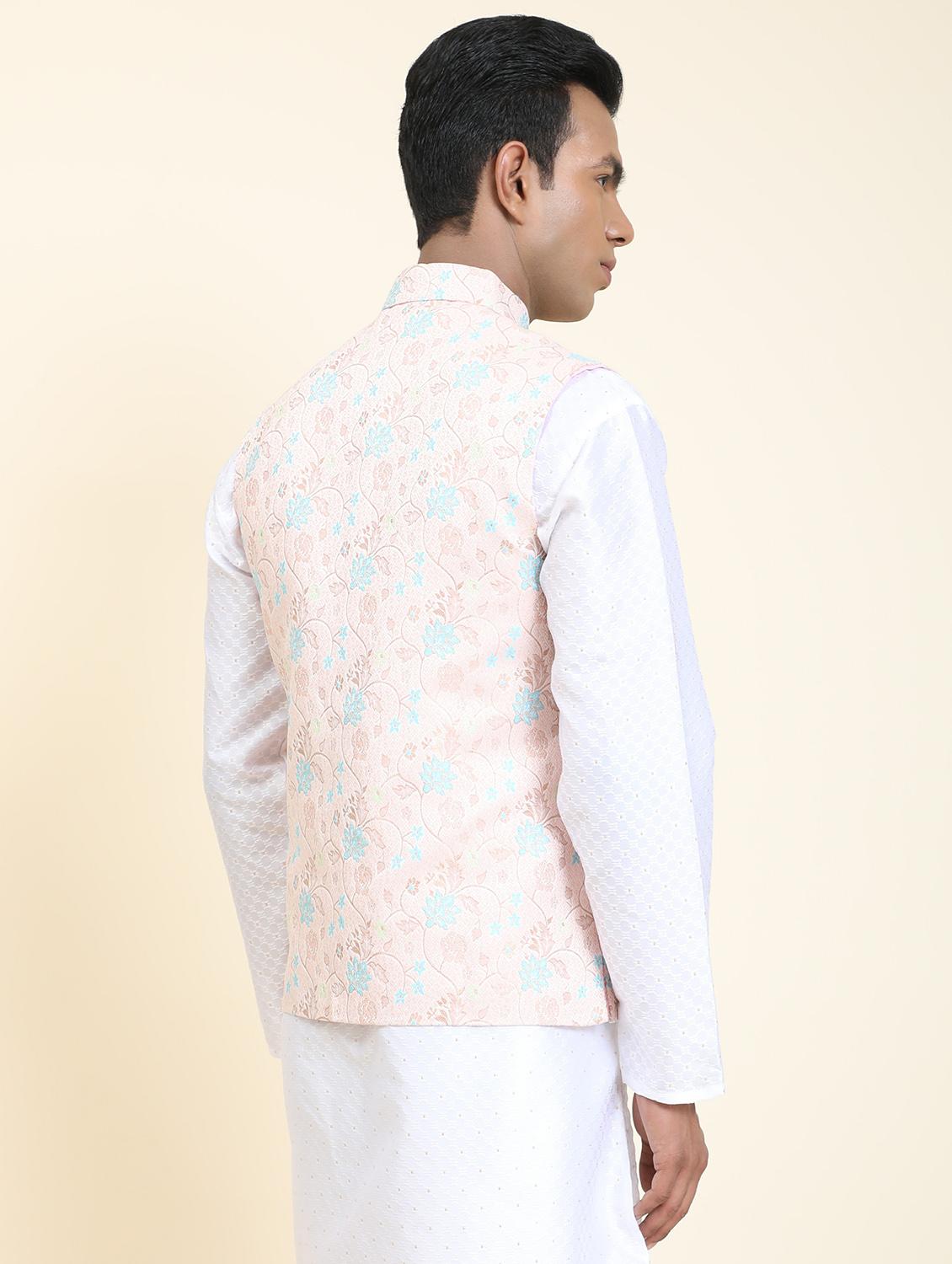 mandarin neck self design nehru jacket - 20018364 - Standard Image - 2