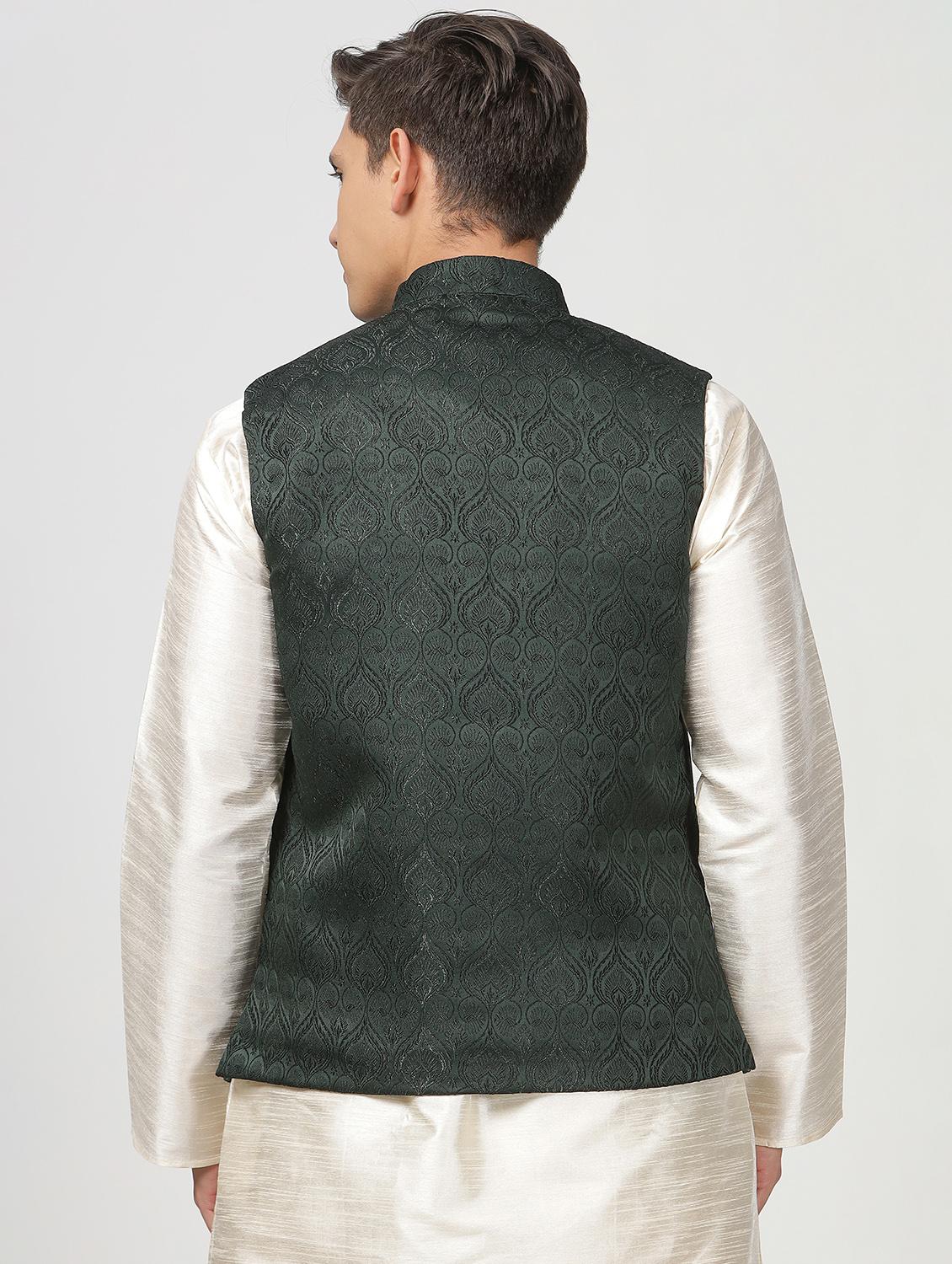 mandarin neck self design nehru jacket - 20018371 - Standard Image - 2