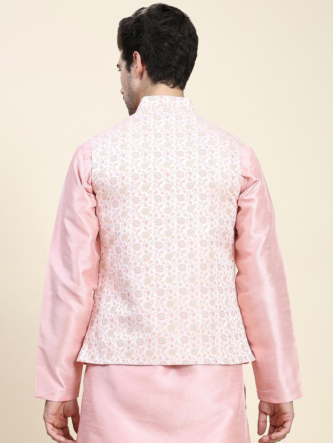 pink polyester nehru jacket - 20018395 - Standard Image - 2