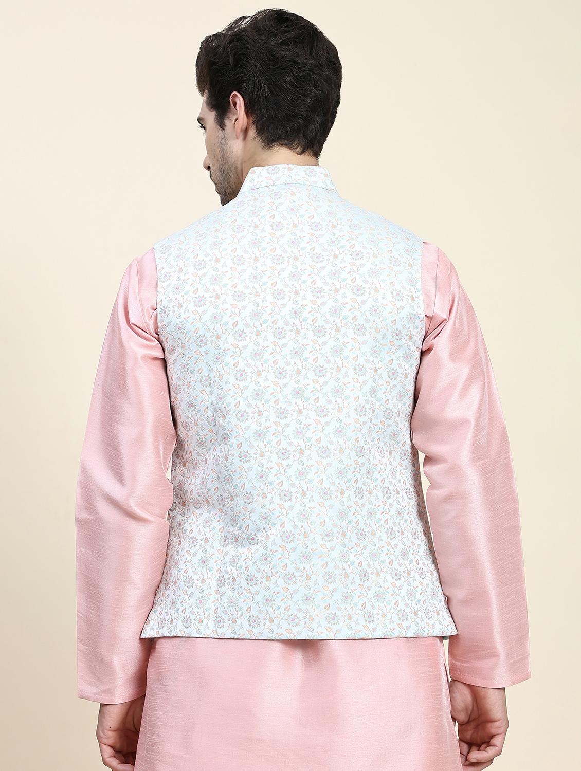 light blue polyester nehru jacket - 20018396 - Standard Image - 2