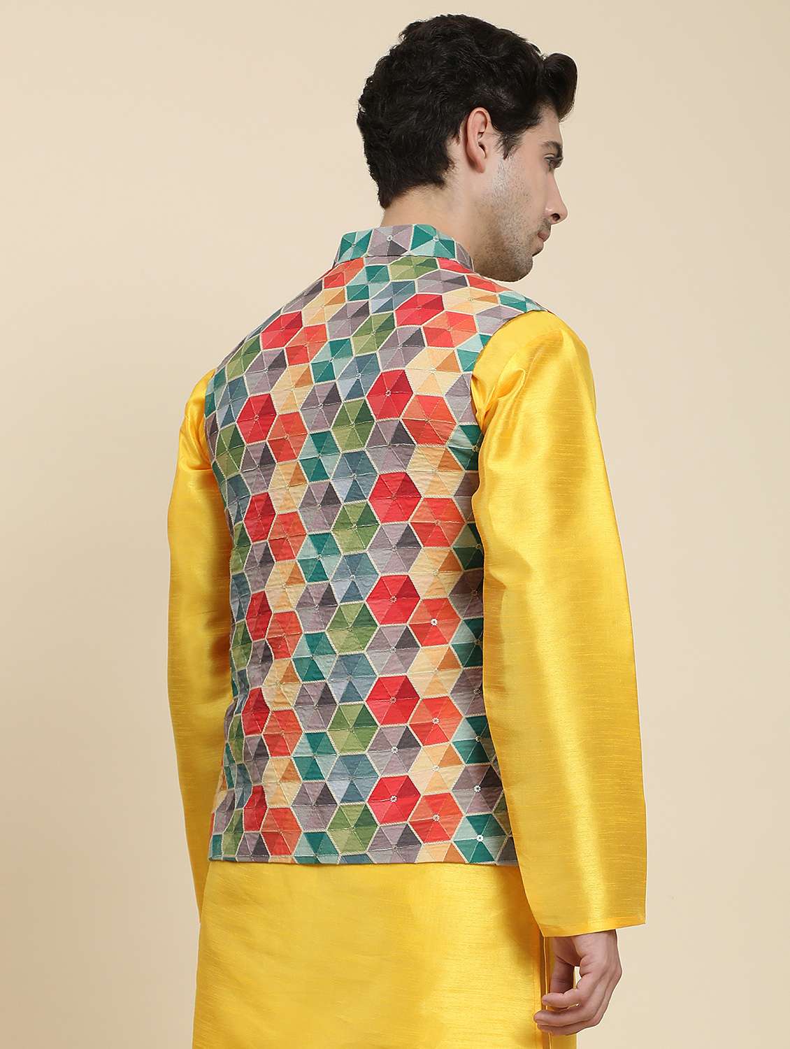 yellow polyester nehru jacket - 20018400 - Standard Image - 2