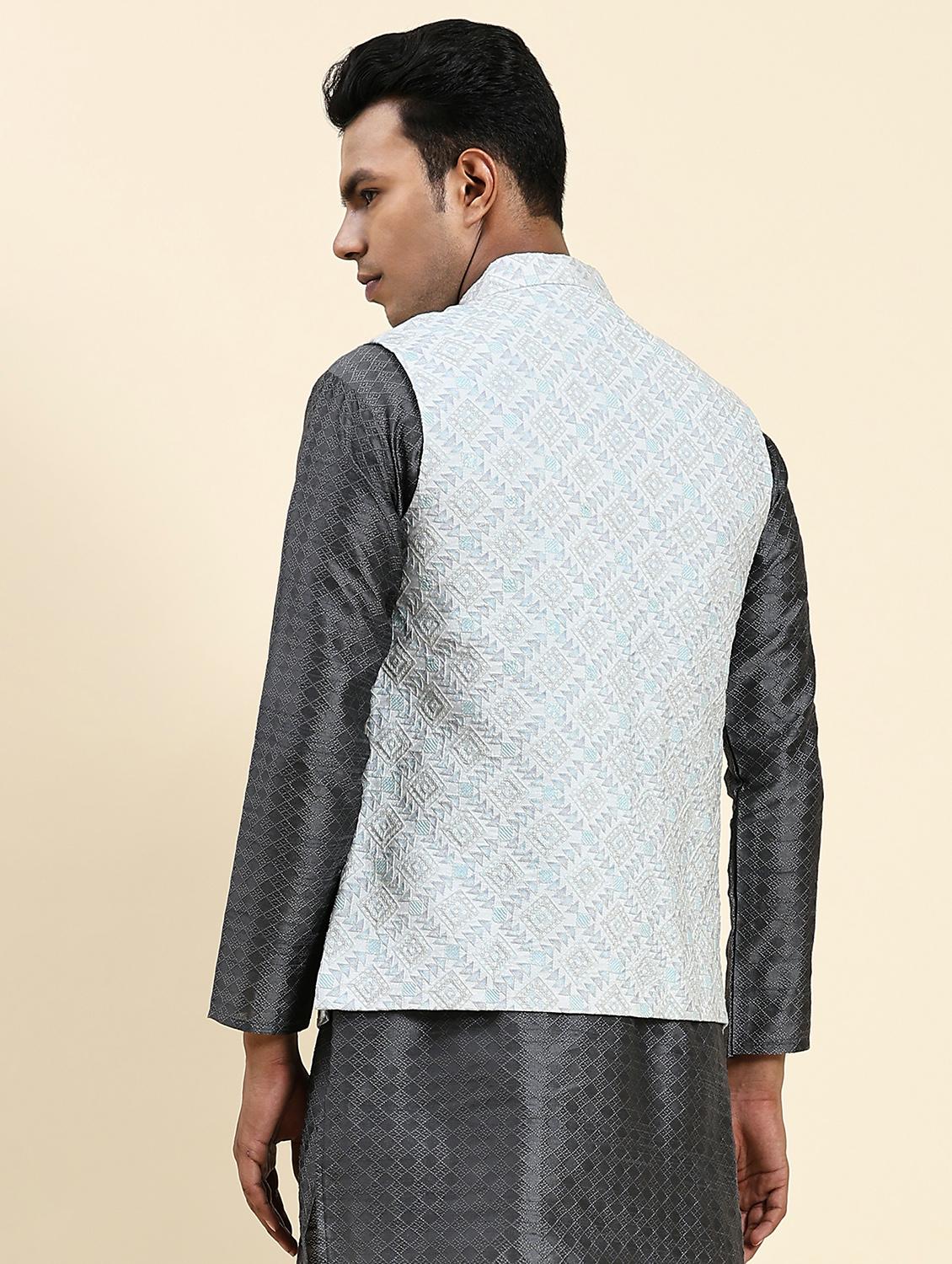 light blue polyester nehru jacket - 20018405 - Standard Image - 2