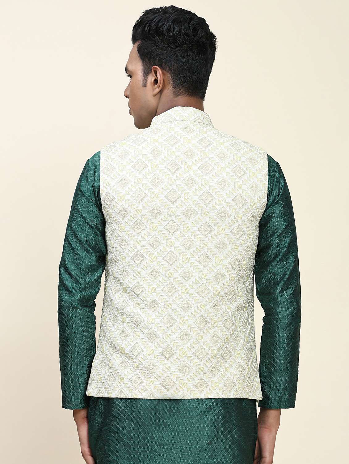 yellow polyester nehru jacket - 20018406 -  Standard Image - 2