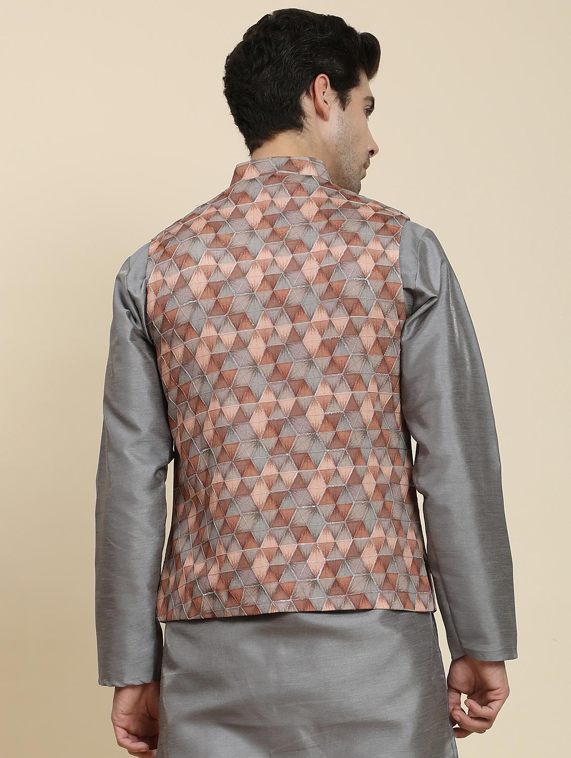 brown polyester nehru jacket - 20018409 - Standard Image - 2