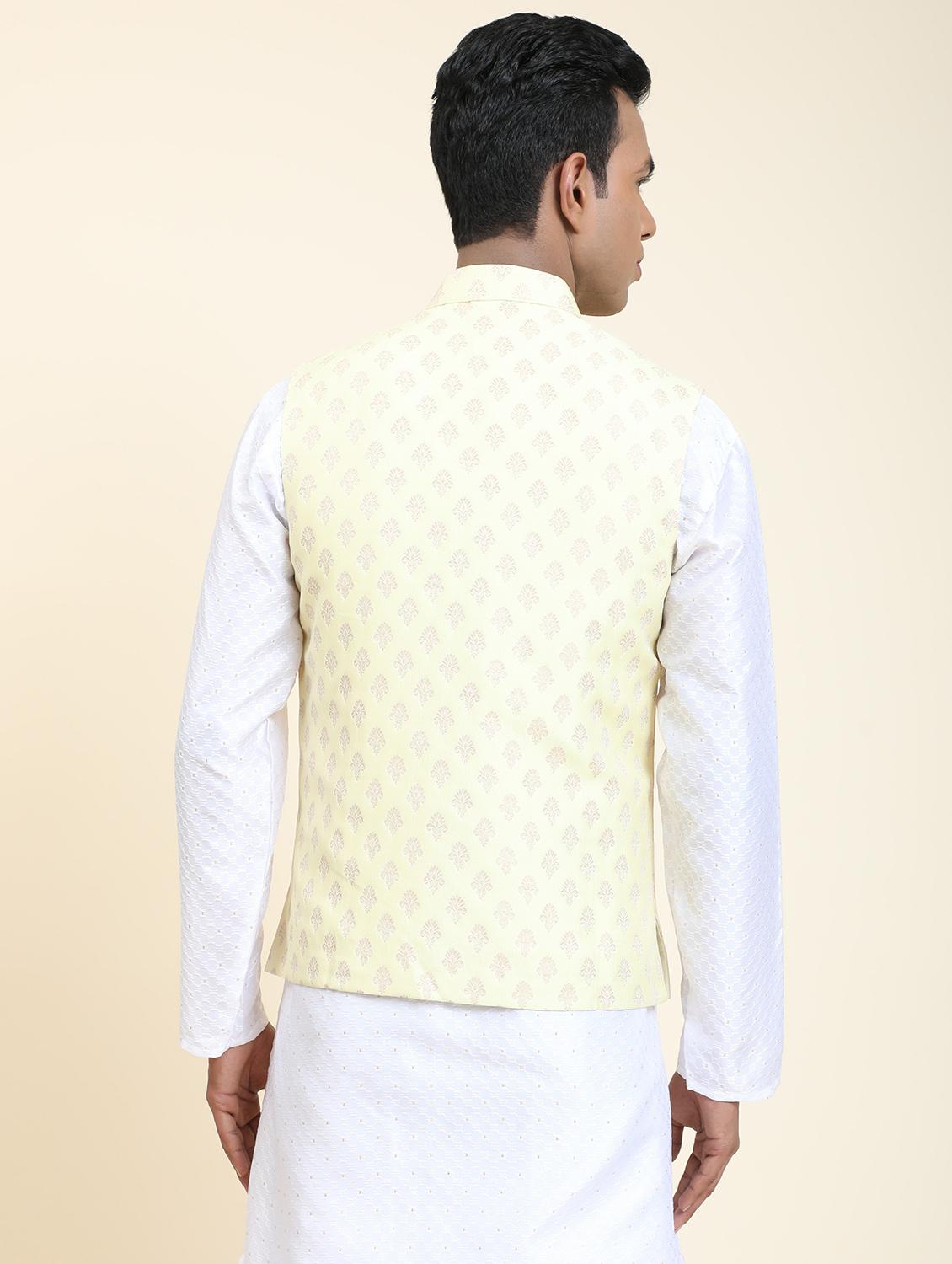 yellow polyester nehru jacket - 20018420 - Standard Image - 2