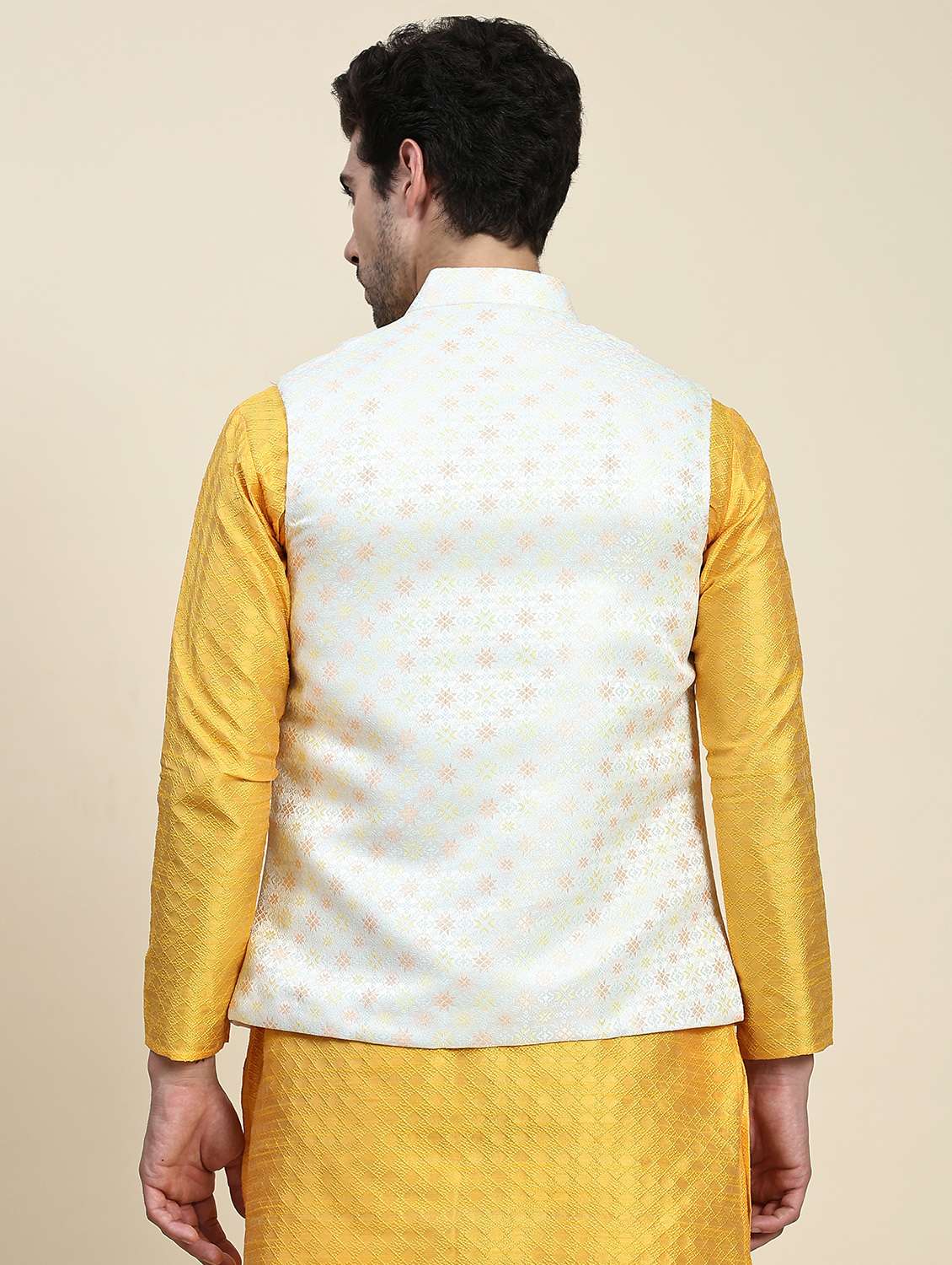 yellow polyester nehru jacket - 20018430 -  Standard Image - 2