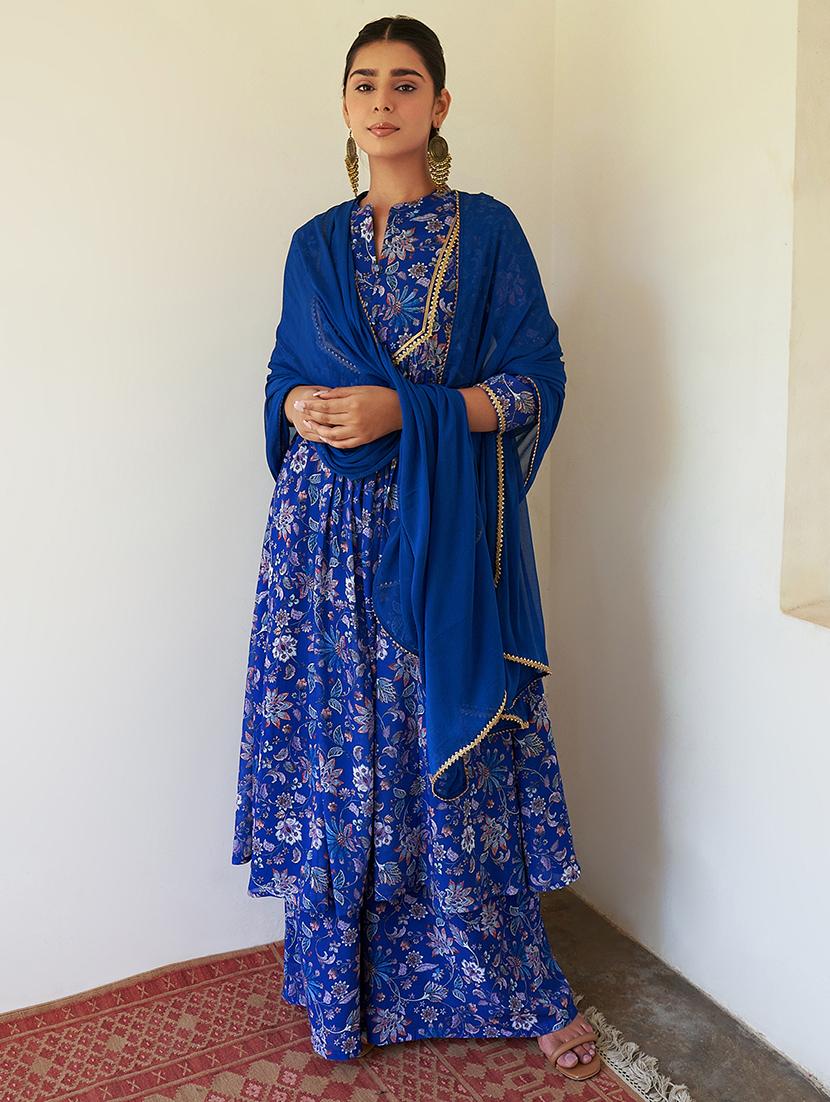 blue kurta palazzo set with dupatta