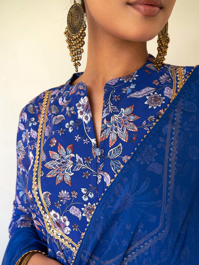 blue kurta palazzo set with dupatta - 20018570 - Standard Image - 2