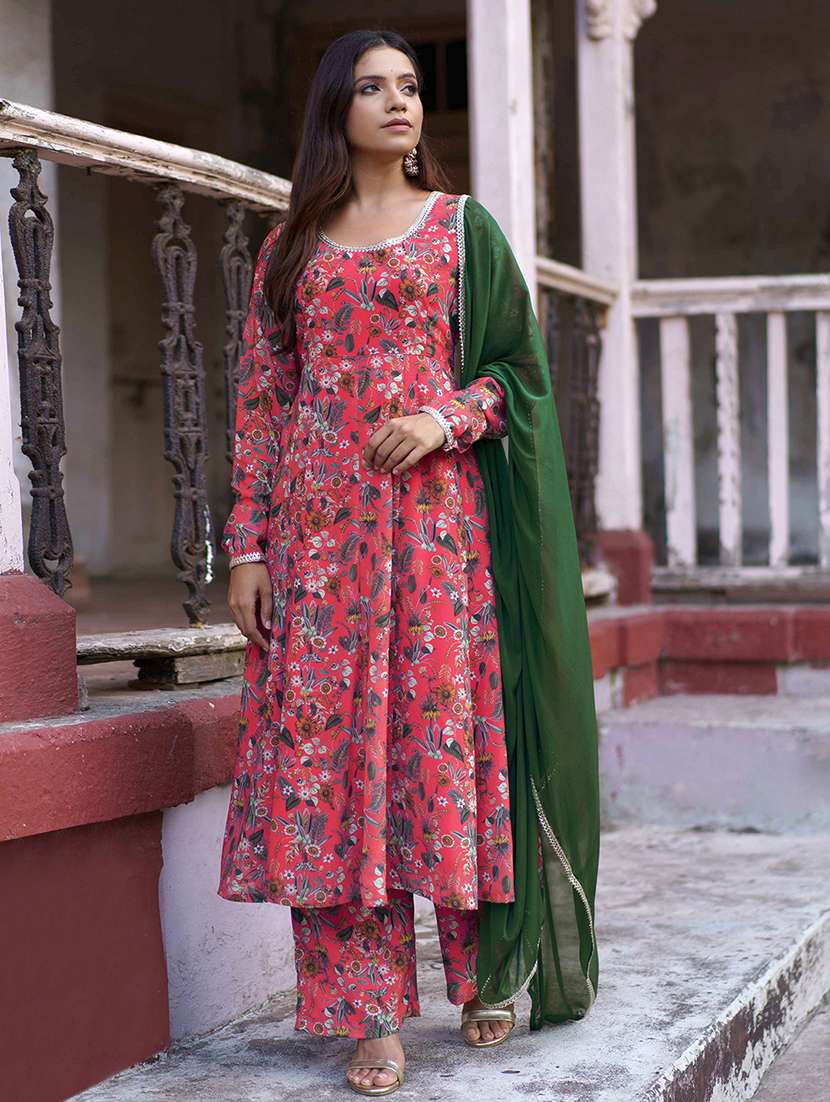 women pink floral printed kurta palazzo set with dupatta - 20018572 - Zoom Image - 0