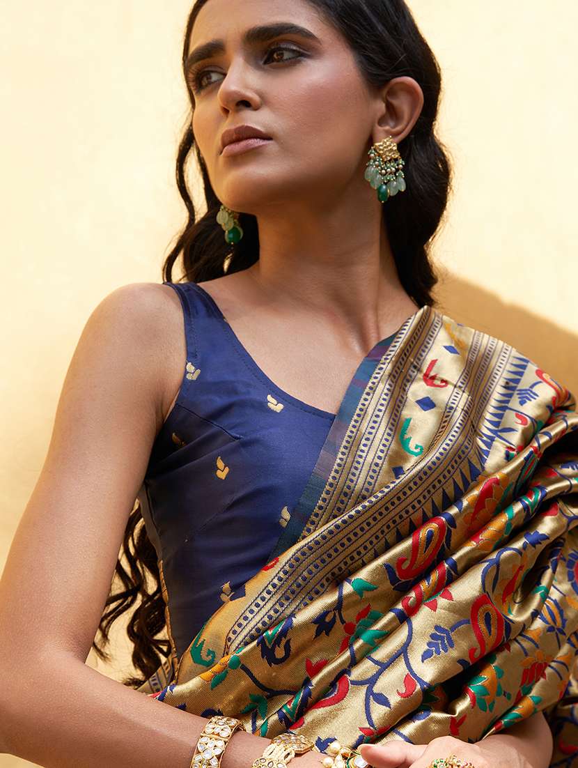 women's self design gold colored saree with blouse - 20018603 - Standard Image - 2